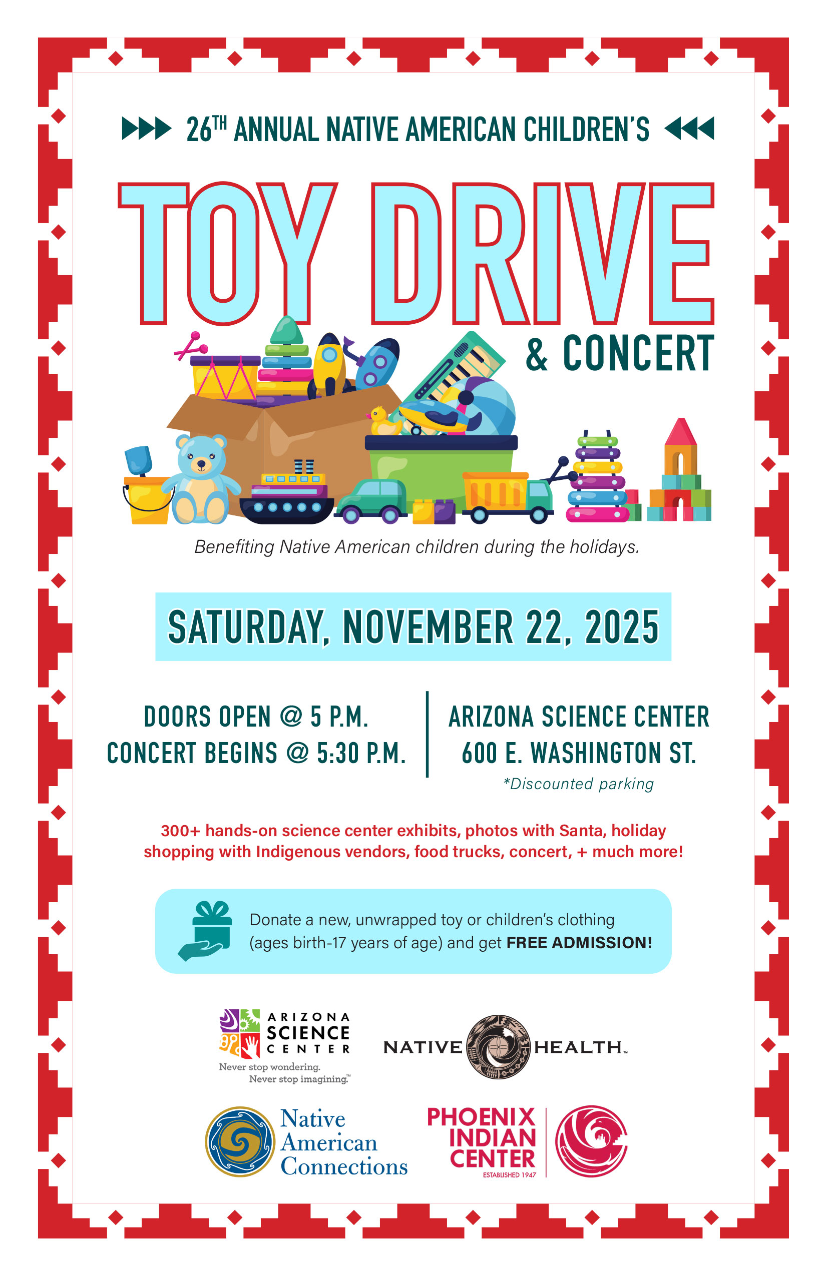 26th Annual Toy Drive & Concert Benefiting Native American Children on Saturday, November 22nd, 2025 from 5:00pm to 9:00pm