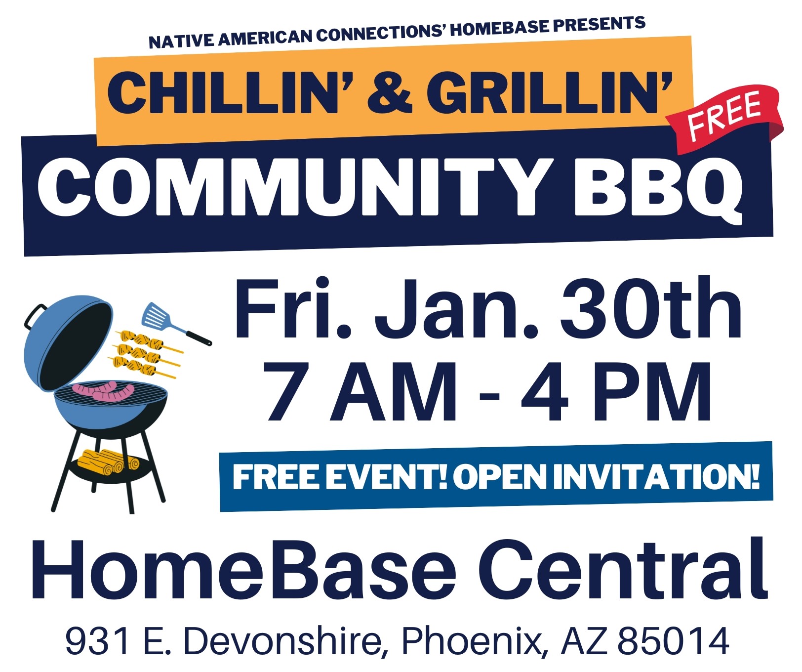FREE Event! HomeBase Central Community BBQ on Friday, Jan. 30th